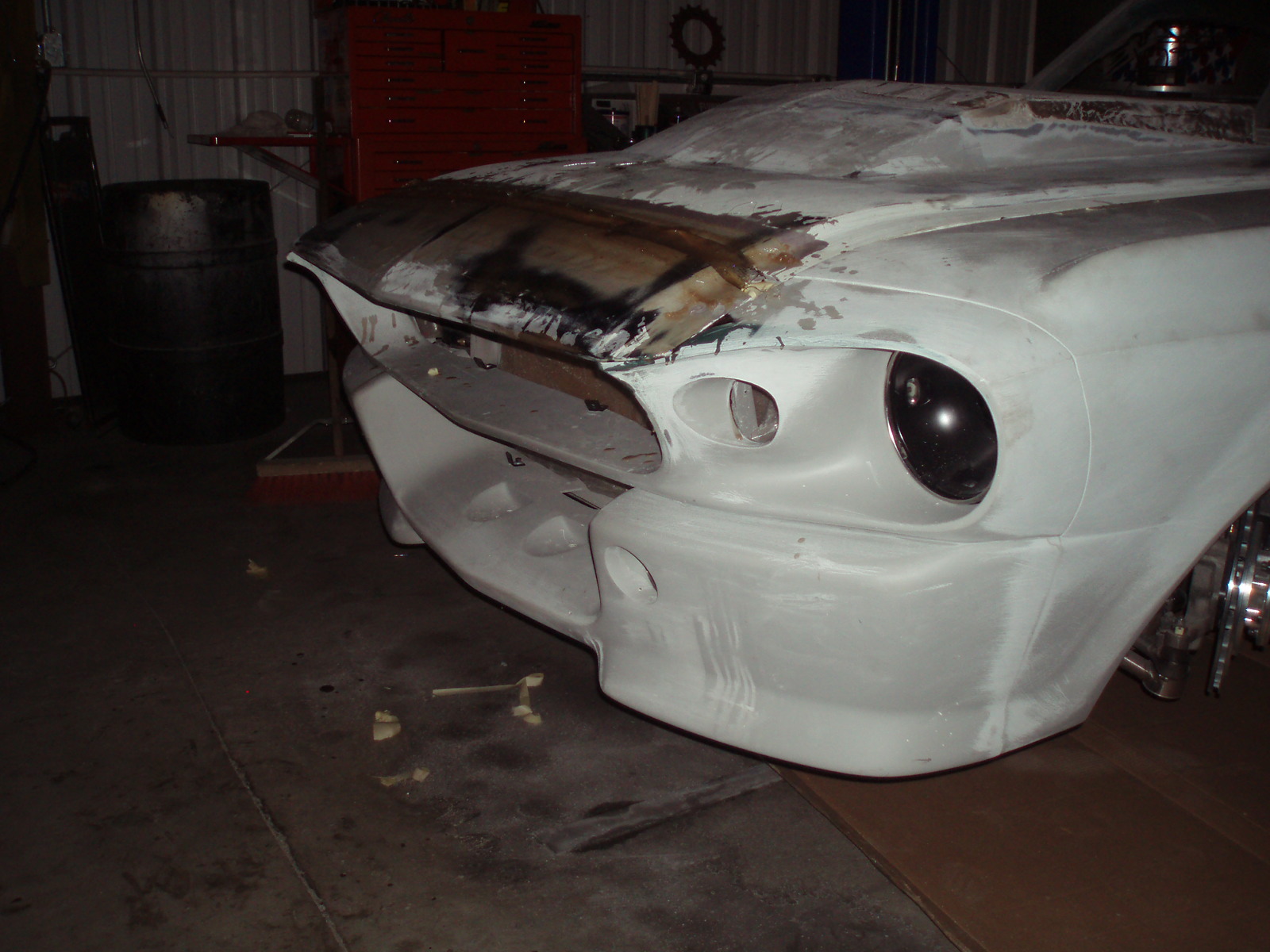 Initial stages of fiberglass hood extension